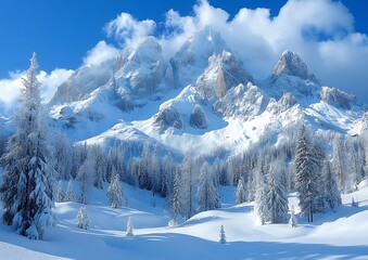 Snowy mountain peaks, pristine winter landscape
