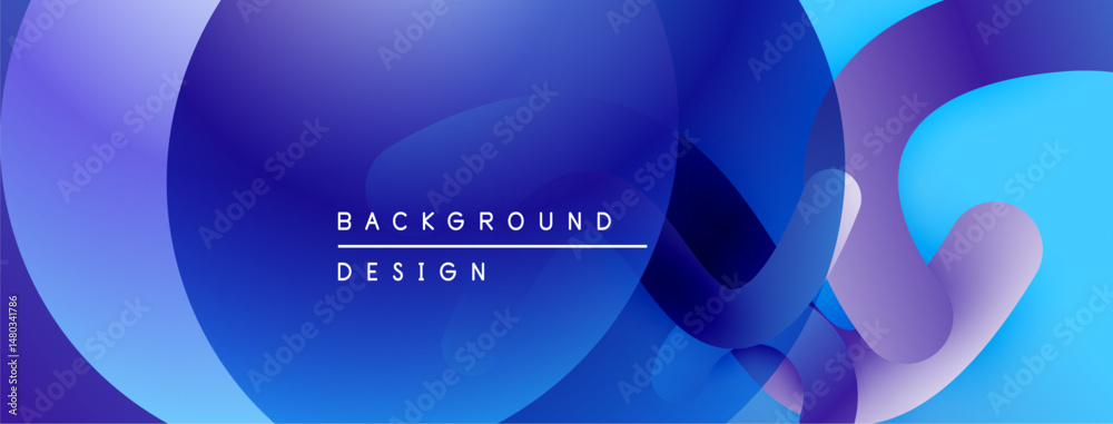 Poster Abstract fluid shapes, vibrant blues, purples create modern background design. Smooth gradients offer dynamic visual experience.