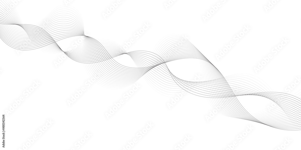 Aufkleber Abstract grey, white smooth element swoosh speed wave modern stream background. Wave with lines created using blend tool. Abstract frequency sound wave lines and twisted curve lines background.	