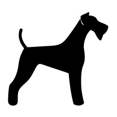 Black silhouette of an airedale terrier dog breed standing side profile vector illustration art design