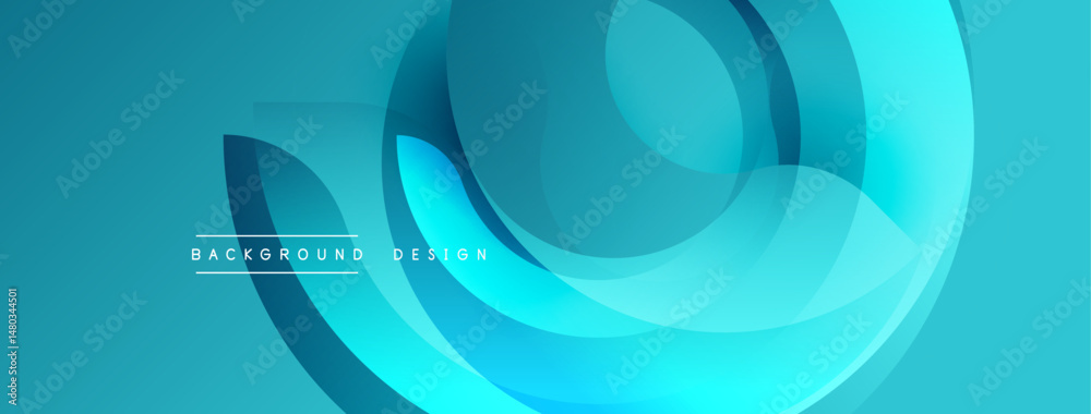 Aufkleber Abstract fluid shapes, vibrant turquoise hues, modern design. Overlapping layers create dynamic visual effect. Minimalist style.