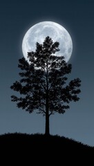 Naklejka premium Tree silhouette with full moon