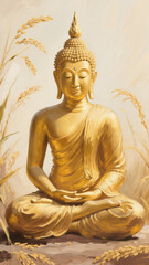 Fototapeta premium A serene oil painting background of the Buddha, radiating timeless peace and spiritual calm.