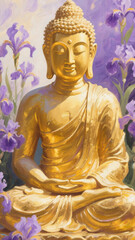 Fototapeta premium A serene oil painting background of the Buddha, radiating timeless peace and spiritual calm.