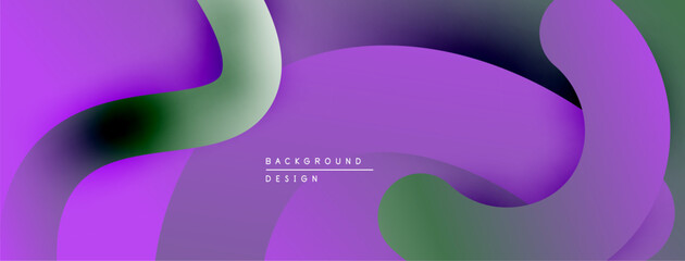 Abstract purple, green layers create flowing, modern background. Smooth shapes overlap, offering dynamic visual experience.