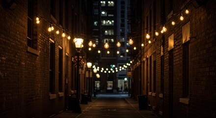 Fototapeta premium Alleyway with string lights, photo