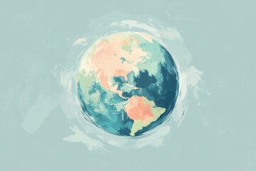 Fototapeta premium Planet earth rotating showing north and south america continents in watercolor painting style
