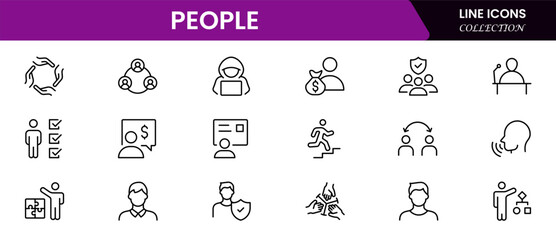 People icon set in flat style. Line icon set. Management line icons. Line Business People. Human resources. office management. Vector illustration.