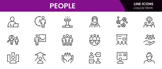 People icon set in flat style. Line icon set. Management line icons. Line Business People. Human resources. office management. Vector illustration.