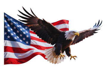 Majestic Bald Eagle Soaring with American Flag A Symbol of Freedom and Patriotism