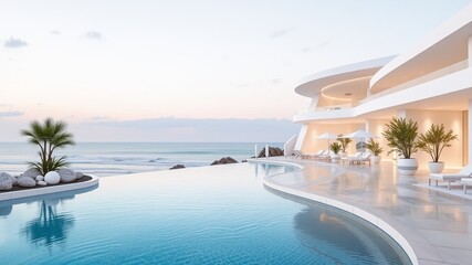 Fototapeta premium Luxury Coastal Resort Mockup - Parametric Design, White, Calm, High Resolution