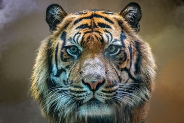 Close-Up of a Tiger’s Intense Gaze with Detailed Fur Patterns