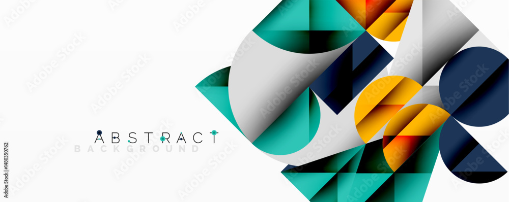 Poster modern geometric design. overlapping shapes create vibrant, colorful composition. clean lines, minim