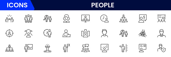 People icon set in flat style. Line icon set. Management line icons. Line Business People. Human resources. office management. Vector illustration.