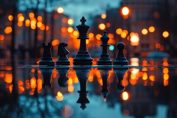 Chess Pieces on Icy Surface at Sunset	
