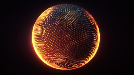 Glowing orb with intricate network pattern floating in dark space background