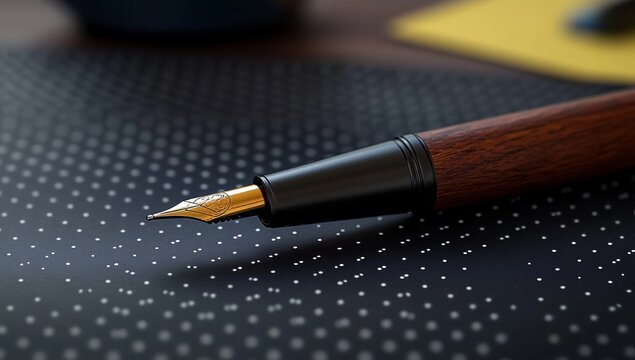 Closeup of a Brown and Orange Stylus Pen on a Black Grid Cutting Mat
