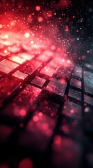 Abstract glowing blocks, vibrant red bokeh effect