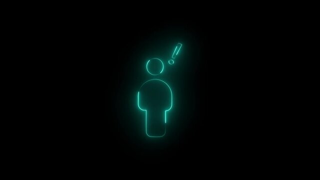 Thinking Man Icon neon glowing effect line animation on black background . 4k HD thinking animation video .