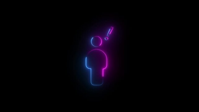 Thinking Man Icon neon glowing effect line animation on black background . 4k HD thinking animation video .