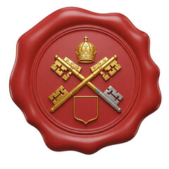 Antique Red Wax Seal with Papal Crest &ndash; Ornate Holy See Emblem & Traditional Vatican Heraldry