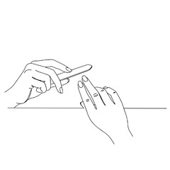 Two hands filing nails with a nail file in a minimalist style - concept