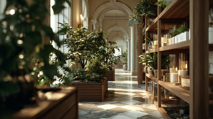 plant rack in hallway