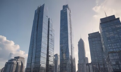 Fototapeta premium Sleek glass skyscraper rising, city skyline backdrop, engineering, design