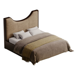 A bed with a brown headboard and a yellow blanket