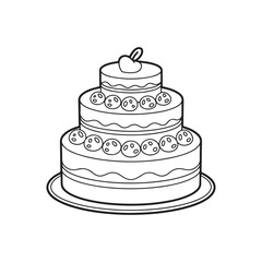 A detailed sketch of a birthday cake with candles, decorations, and icing.