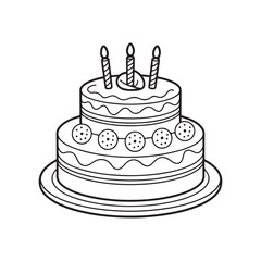 A detailed sketch of a birthday cake with candles, decorations, and icing.