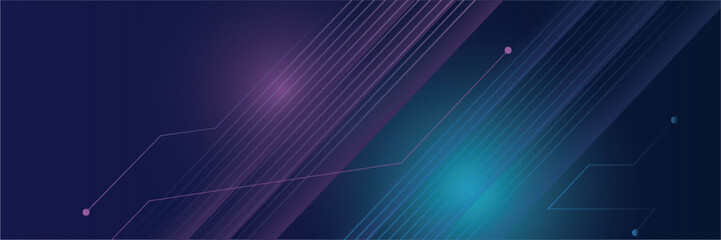 Modern wide Hi-tech digital technology concept. Illustration high computer technology on purple and dark blue gradient background. Abstract futuristic design. Sci-fi vector illustration