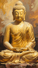 Fototapeta premium A serene oil painting background of the Buddha, radiating timeless peace and spiritual calm.