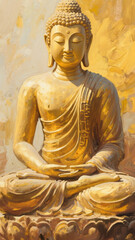 Fototapeta premium A serene oil painting background of the Buddha, radiating timeless peace and spiritual calm.