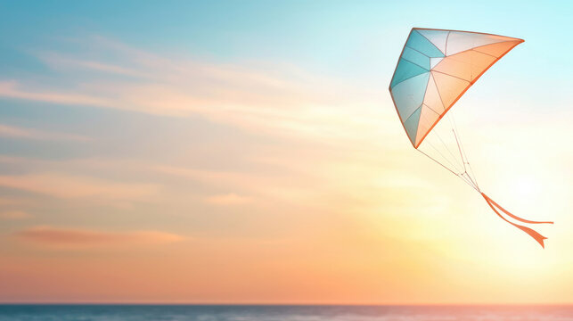 A vibrant kite dances in the sunny sky over the sea, creating a joyful scene