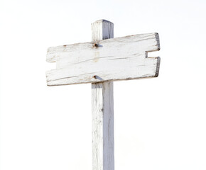 Naklejka premium Weathered white wooden signpost on a blank background, ready for text