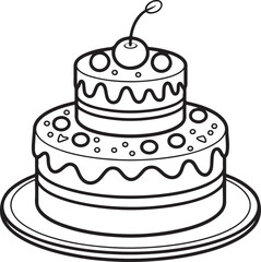 A detailed sketch of a birthday cake with candles, decorations, and icing.