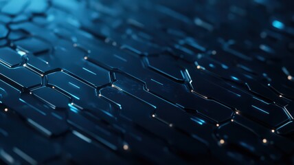 Abstract Futuristic Technological Surface with Glowing Blue Hexagon Pattern