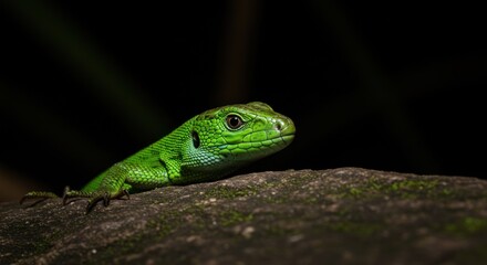 Naklejka premium Green Lizard on Rock (Photo)