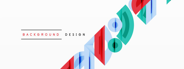 Abstract geometric shapes, red, blue, green. Minimalist design with text background design. Clean, modern aesthetic. Simple composition.