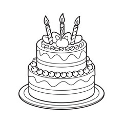 A detailed sketch of a birthday cake with candles, decorations, and icing.