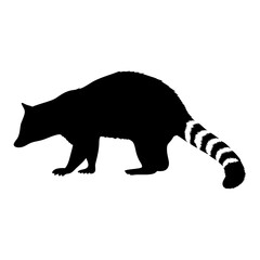 Raccoon silhouette vector art image of wild animal with striped tail for graphic design projects