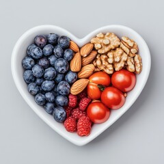 Heart-Shaped Bowl of Healthy Fruits and Nuts