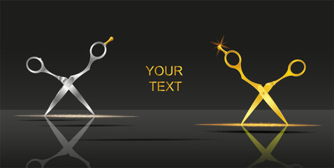 Close-up of metal scissors for cutting hair with glare of light. 
 Vector illustration