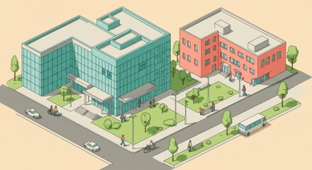 Isometric Cityscape Modern Buildings and People