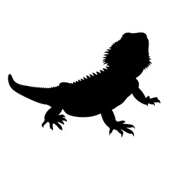 Bearded dragon silhouette vector illustration, reptile pet lizard animal drawing graphic design image art, isolated