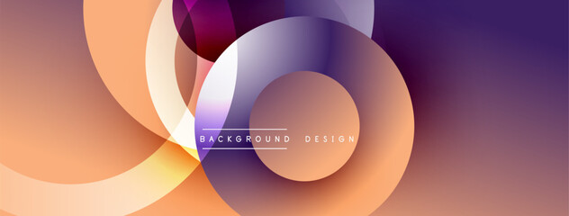 Abstract circles overlap, creating warm gradient hues. Modern design elements suggest dynamic visual experience. Background features text labels.