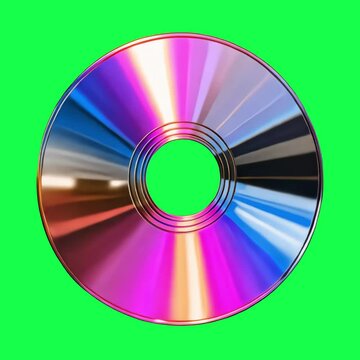 Colorful reflective compact disc animation, transparent 4K video, green screen