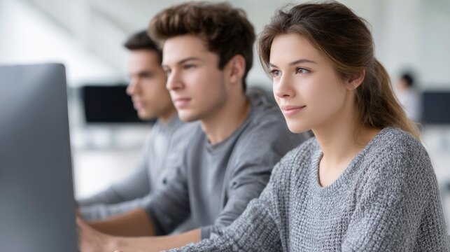 Students Working Together on Computer in Classroom - Powered by Adobe
