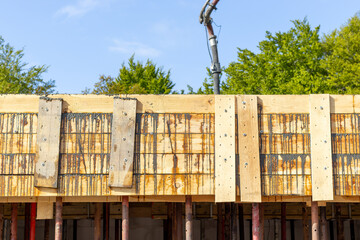 Ceiling reinforcement on building site. Formwork.
